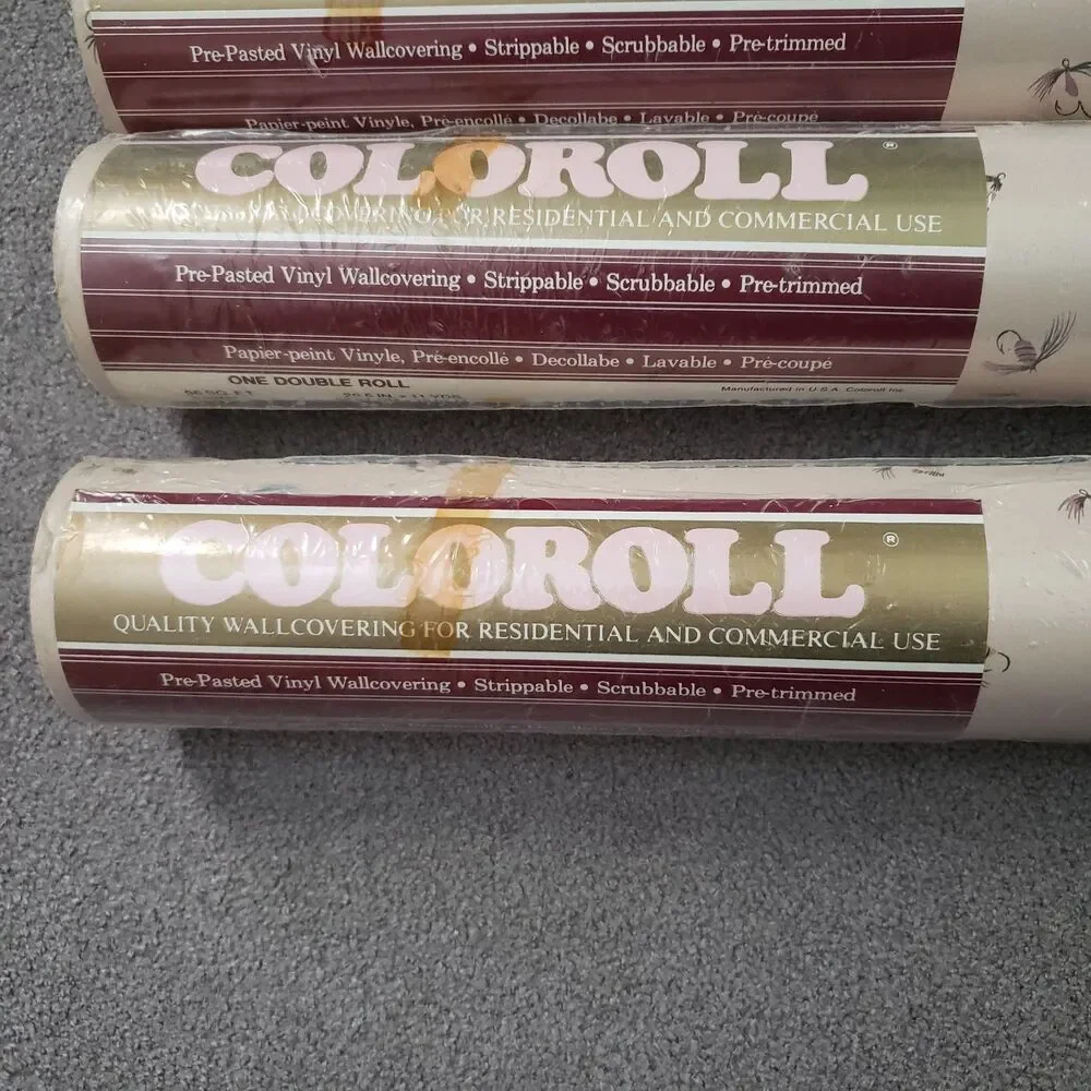 Coloroll Fishing Lures Pre Pasted Vinyl Wallpaper Wallcovering 4 Double Rolls